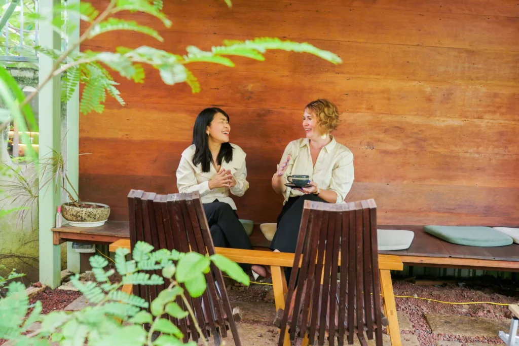 Hunter Jorden of Open Table sharing a coffee and a laugh with a partner